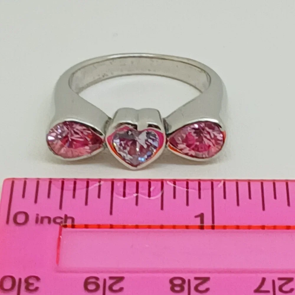 Rare New Vintage‎ 90s Pink Ice Heart Ring Sterling Silver 925 CZ Size 8.75